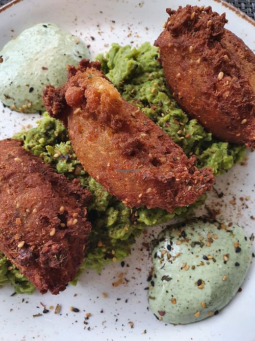 Sweet potato falafel with pea puree and homemade vegan mayo at Hotel Pension Tyrol in Telfs