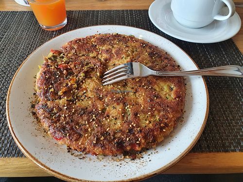 Chickpea pancake (chickpea flour + vegetables) at Hotel Pension Tyrol in Telfs