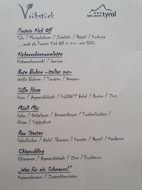 Vegan breakfast menu ❤️ at Hotel Pension Tyrol in Telfs