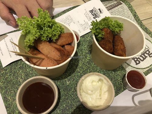 Chicken Frank’s and fish fingers at VEGANBURG - Eunos Flagship Outlet in East Singapore