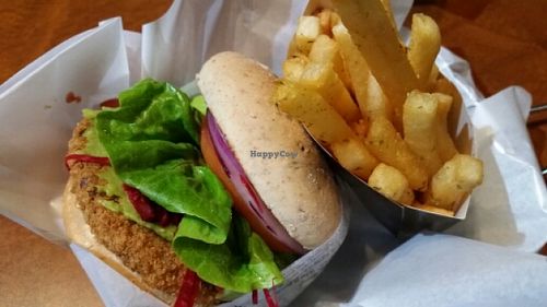 Avocado Beetroot burger and fries at VEGANBURG - Eunos Flagship Outlet in East Singapore