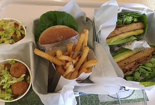 smoked frank , spinach pop , sroom burger & cosmopaleo ( crispy soy patty) at VEGANBURG - Eunos Flagship Outlet in East Singapore
