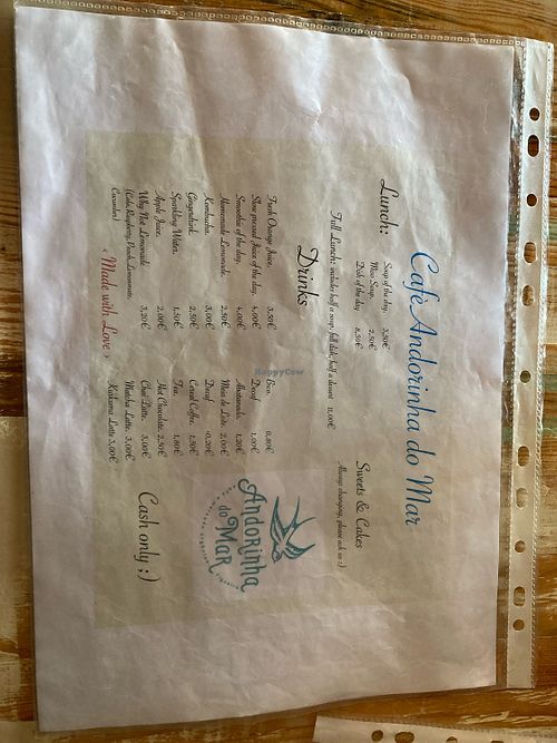 Menu   at Andorinha do Mar in Budens