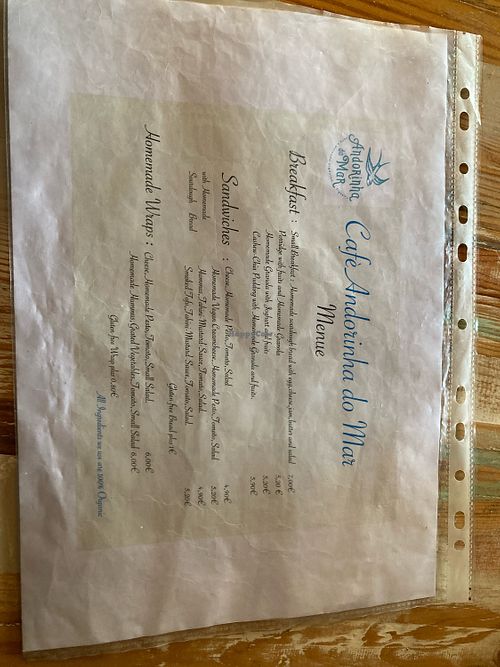 Menu  at Andorinha do Mar in Budens