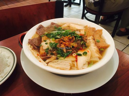 Royal Noodle Soup - Nice and spicy did not care for the shrooms in it at Thuyen Vien in Anaheim