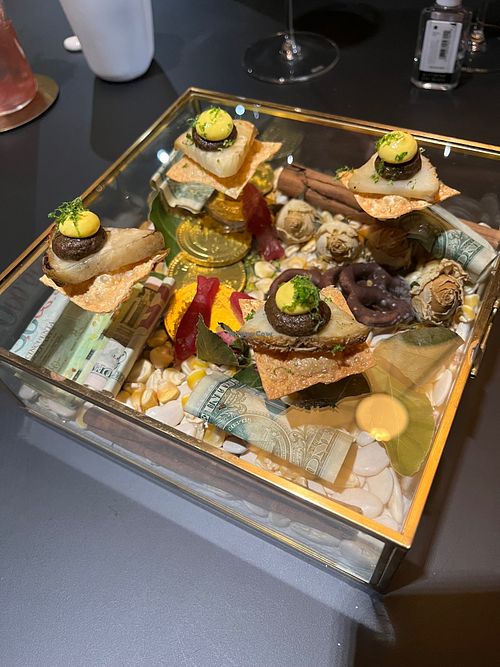 Yuba, black bean mole, and celery root.  at MITA in Washington