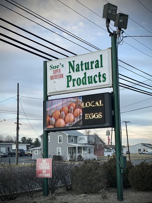 look for this sign on Rt. 11  at Sue's Super Nutrition in Harrisonburg