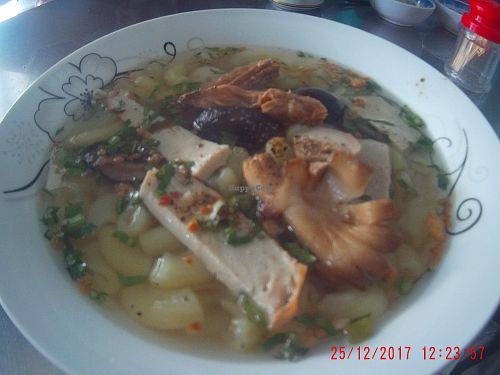 Pasta ("Nui") with mushrooms, mock meat and tofu at Cay Sung in Phu Quoc