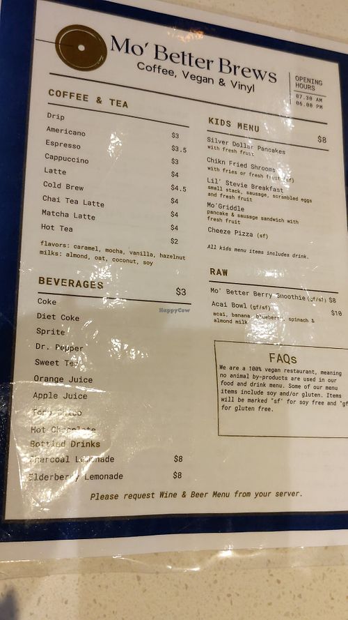 Drinks menu at Mo' Brunch + Brews in Houston