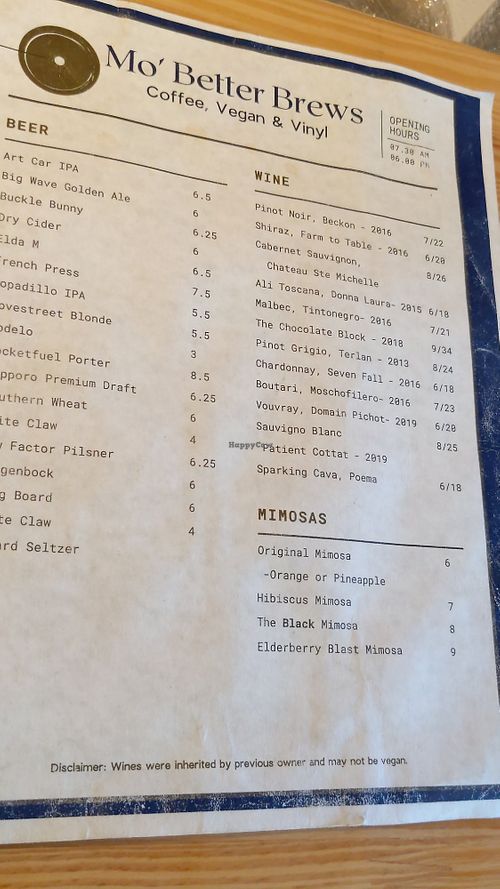 Drinks menu at Mo' Brunch + Brews in Houston