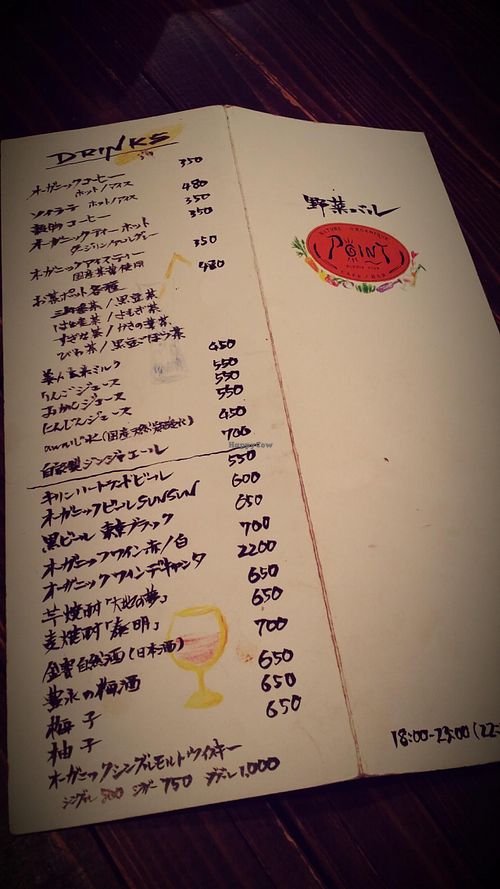 Menu at Point in Tokyo