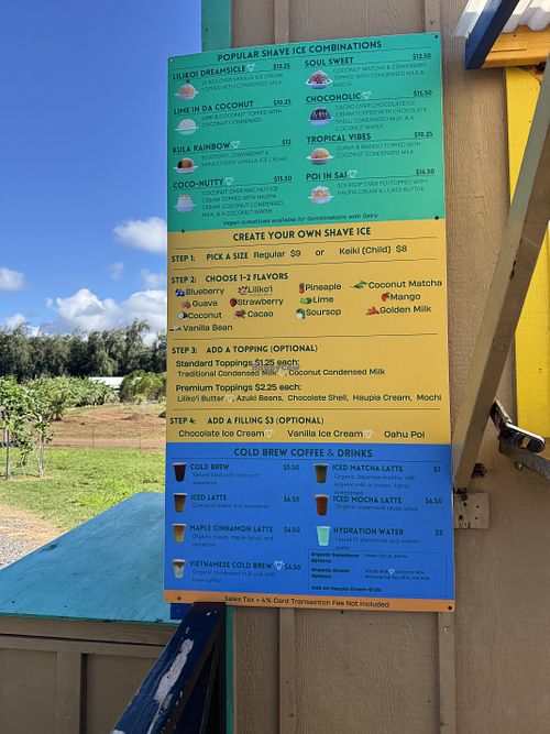 Menu   at Kula Shave Ice - North Shore in Haleiwa