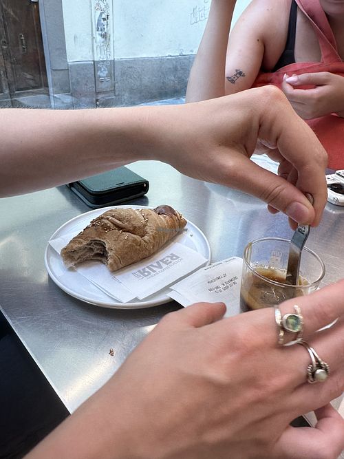 Vegan croissant w/ espressoo  at Coffee O'Clock in Arezzo