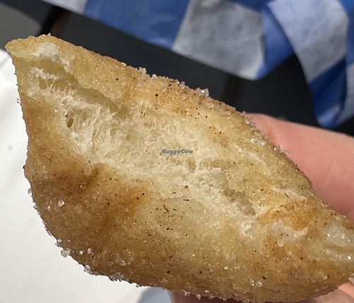 Lovely texture of the inside of a zeppoli dough baby and the cinnamon sugar sparkling on the outside.  at Moto Pizza in Falmouth