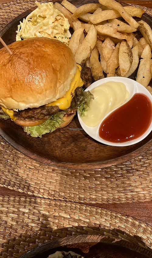 Plant based burger (cheese not vegan)  at anahaw in Dauin