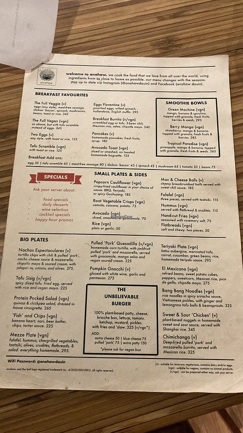 Menu  at anahaw in Dauin