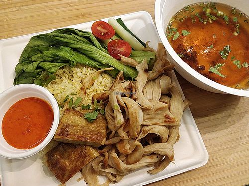 Chic rice with very generous amount of chicken at Naked Earth Cafe in Central Singapore