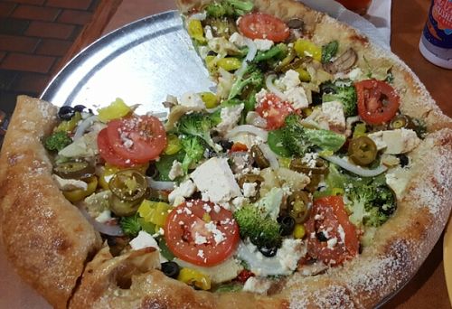 medium mega veggie pizza at Mellow Mushroom in Fort Worth