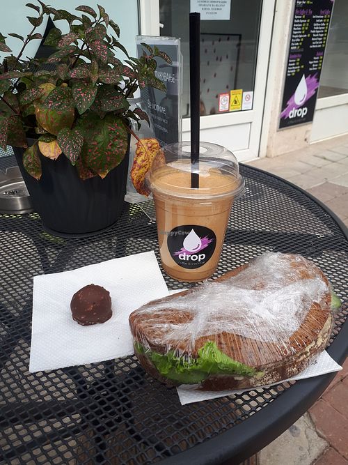 Hummus sandwich, snickers milkshake, cherry rocher at Drop in Ohrid