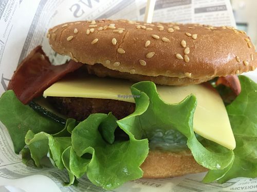 Double burger with bacon and cheese at Vida Verde in Lisbon