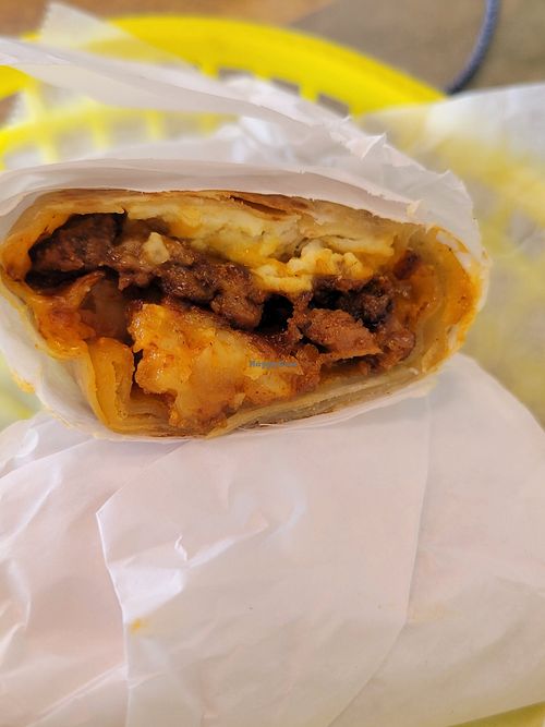 Awesome breakfast burrito at Faux Burgers in Tijuana