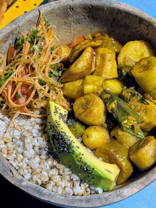Okra curry with brown rice at Sativa Café Zanzibar in Zanzibar