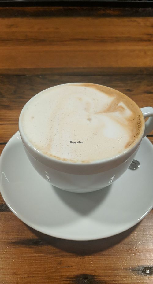 Lavender latte with almond milk at Anam Cara Cafe in Libertyville