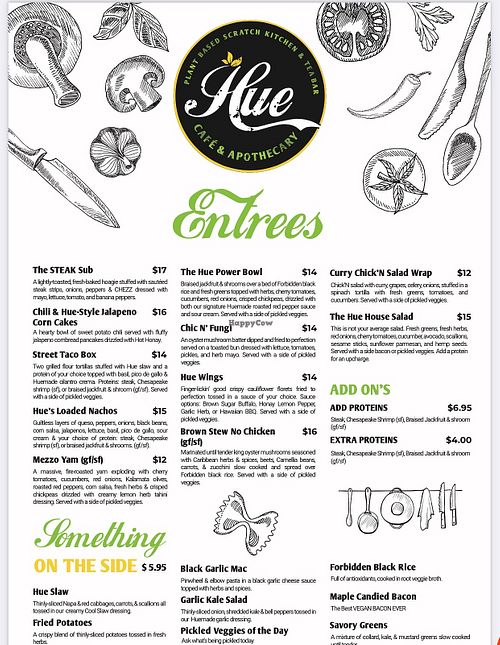 Main entrees at Hue Cafe & Apothecary in Owings Mills