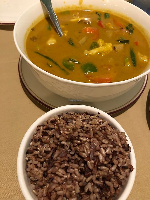 Curry vegetables with tamarind sauce & brown rice at Chef Kenny's Vegan Dim Sum in Las Vegas