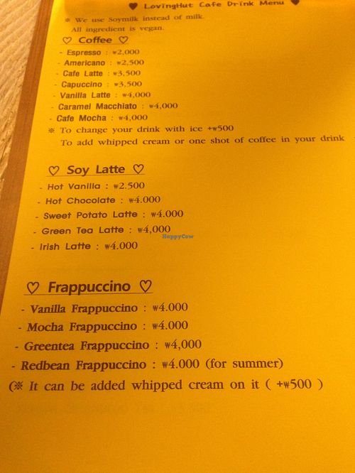 Menu at Loving Hut Gangnam-gu - 러빙헛 in Seoul