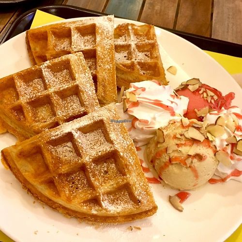 Seven Grain Waffles. comes with ice cream at Loving Hut Gangnam-gu - 러빙헛 in Seoul