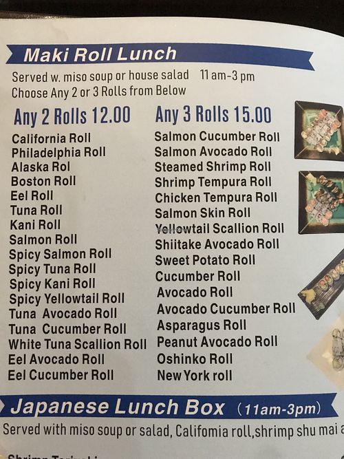 sushi lunch menu  at Golden Garden in Lexington