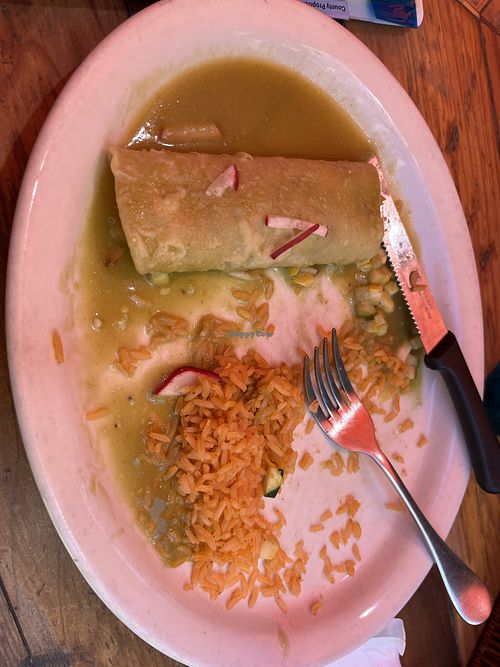 Vegan enchiladas and rice. (Comes with two enchiladas.) Forgot to take the photo before I started eating.  at La Cosecha by Mayahuel in Sacramento