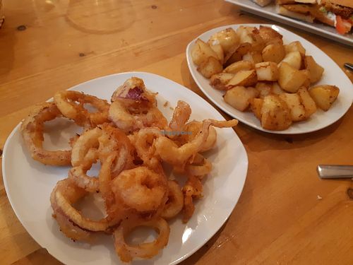 Onion rings and bravas (w/o the sauce) at La Pajareria in Madrid