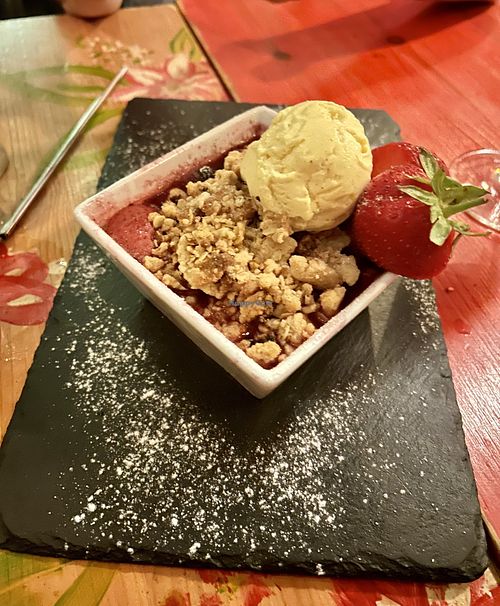Crumble with dairy free ice creamm  at The Witchez in Brighton