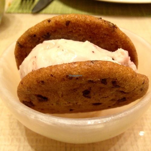 Soy cherry chocolate ice cream inside a chocolate chip cookie  at Wynn Hotel - The Buffet in Las Vegas