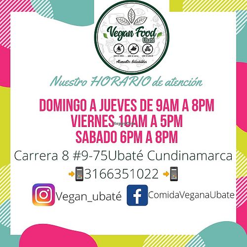 Horario de atención at Vegan Food in Ubate