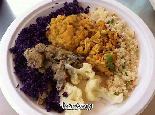 Plate of food. I think it was something like 15EC at The Food of 7 Vegan in Rodney Bay