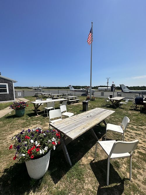 Outdoor lower level tables  at Hangar B Eatery in Chatham