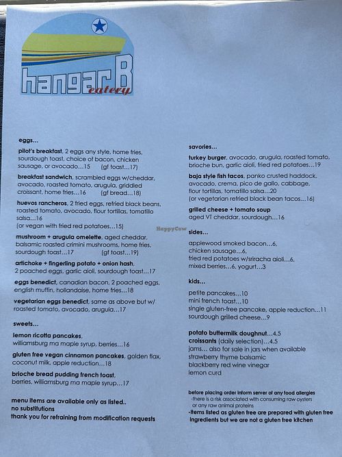 Menu 7.28.23  at Hangar B Eatery in Chatham