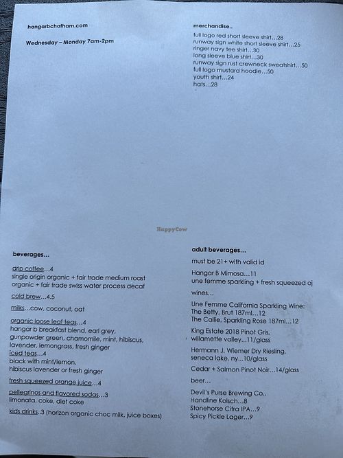 Drink menu   at Hangar B Eatery in Chatham