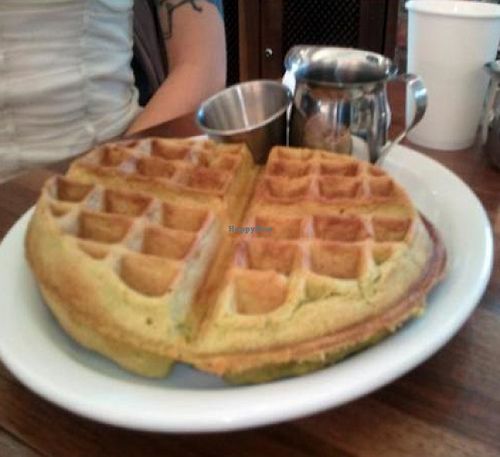 The Green Tea Waffle served with Pure Vegan Maple Syrup and Vegan Butter by JennShaggy at Freesoulcaffe in Tustin