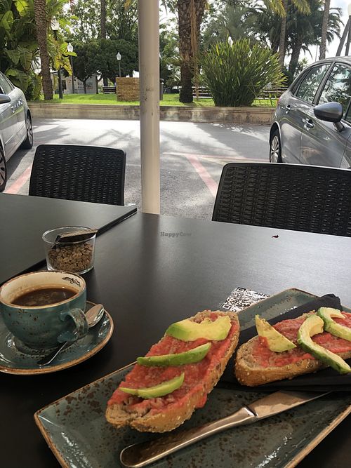 Toast and coffee  at Tierra Solidaria in Alicante