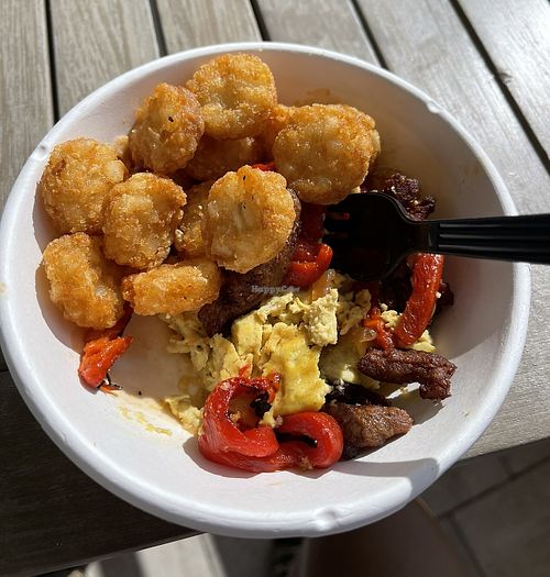 Inside the bacon egg bowl   at SoBe Vegan in Miami Beach