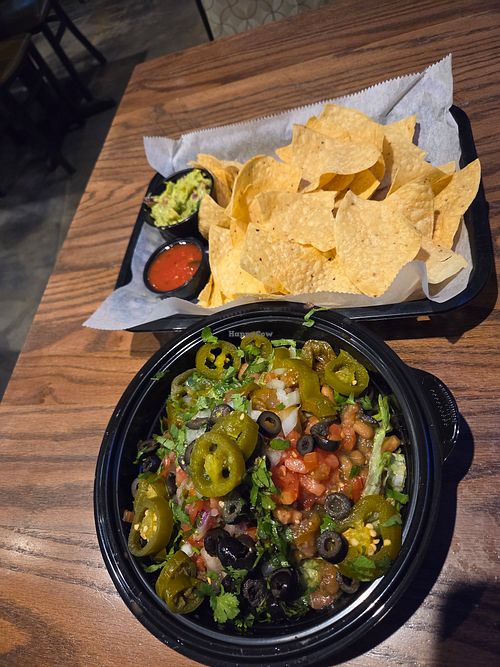 Veggie burrito bowl- chips and guac at Diego's Burrito Factory - Front Beach in Panama City Beach