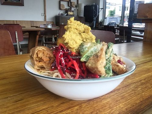 Medium sized bowl of vegan food at Munsterhaus in Fitzroy