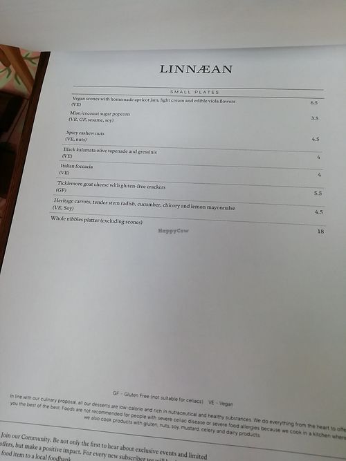 Small plates menu at Linnaean in South West London