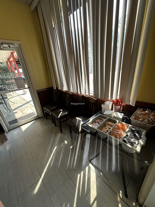 Condiment and indoor seating  at Hong Kong Bistro in Apalachicola