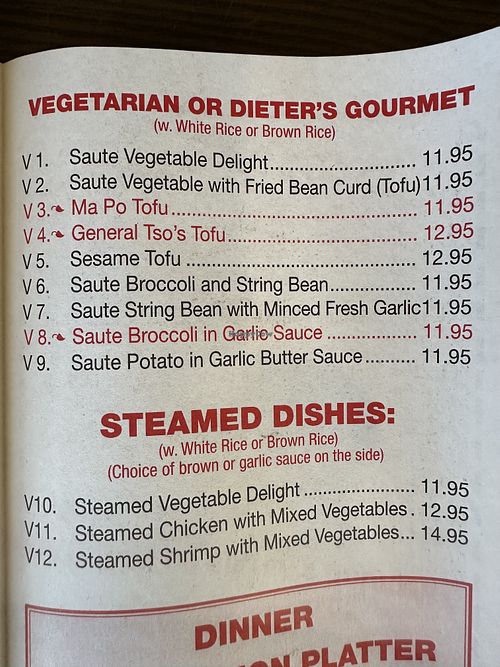 Vegetarian   at Hong Kong Bistro in Apalachicola