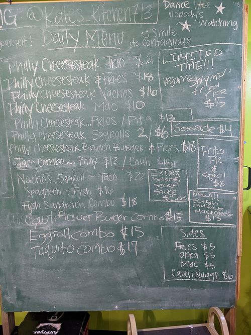 Menu board for Thursday. at Kales Kitchen  in Houston